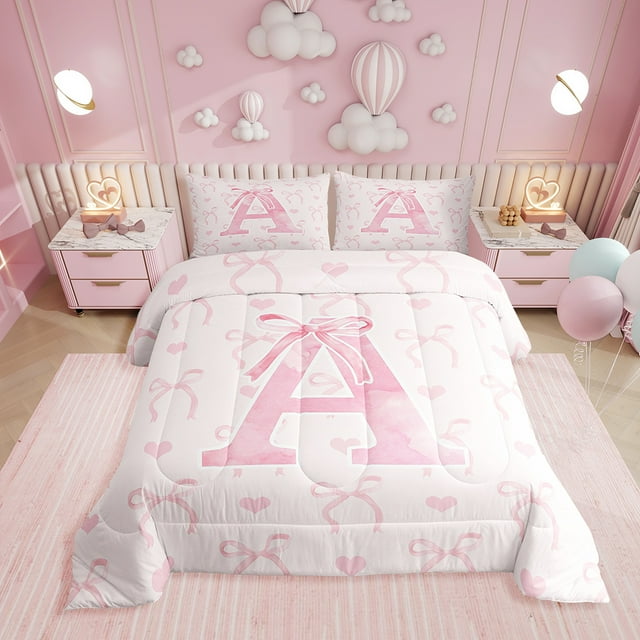 Erosebridal Ensemble de Literie Lettre Y Initiale pour Tout-Petit, Couette en Duvet avec Joli Nœud, Déco de Princesse de Rêve, Réversible 2 Pcs