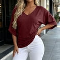 thumbnail image 5 of ClodeEU Women's V Neck Dolman Sleeve T-Shirt,Casual Loose Fit Solid Color Batwing Top for Summer Wine,Women's Plus S, 5 of 5