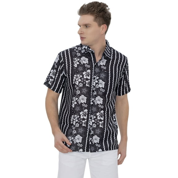 LA LEELA Mens Hawaiian Shirts Short Sleeve Button Down Shirt Men's Casual Vacation Tropical Beach Summer Party Shirts for Men Funny S Black Floral