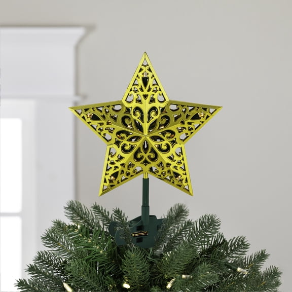 Northlight 8" Pre-Lit Red and Green Crystal 8-Point Star Christmas Tree Topper - Clear Lights