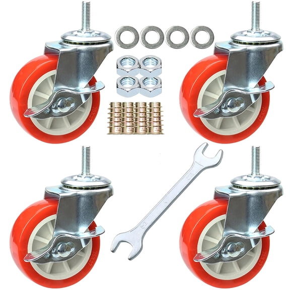 Caster Wheels, Heavy Duty Casters Threaded Stem Casters No Noise Swivel Casters Locking Castor Wheels for Funiture, Workbench, Carts (3 Inch, Imperial Size 5/16''-18×25mm)