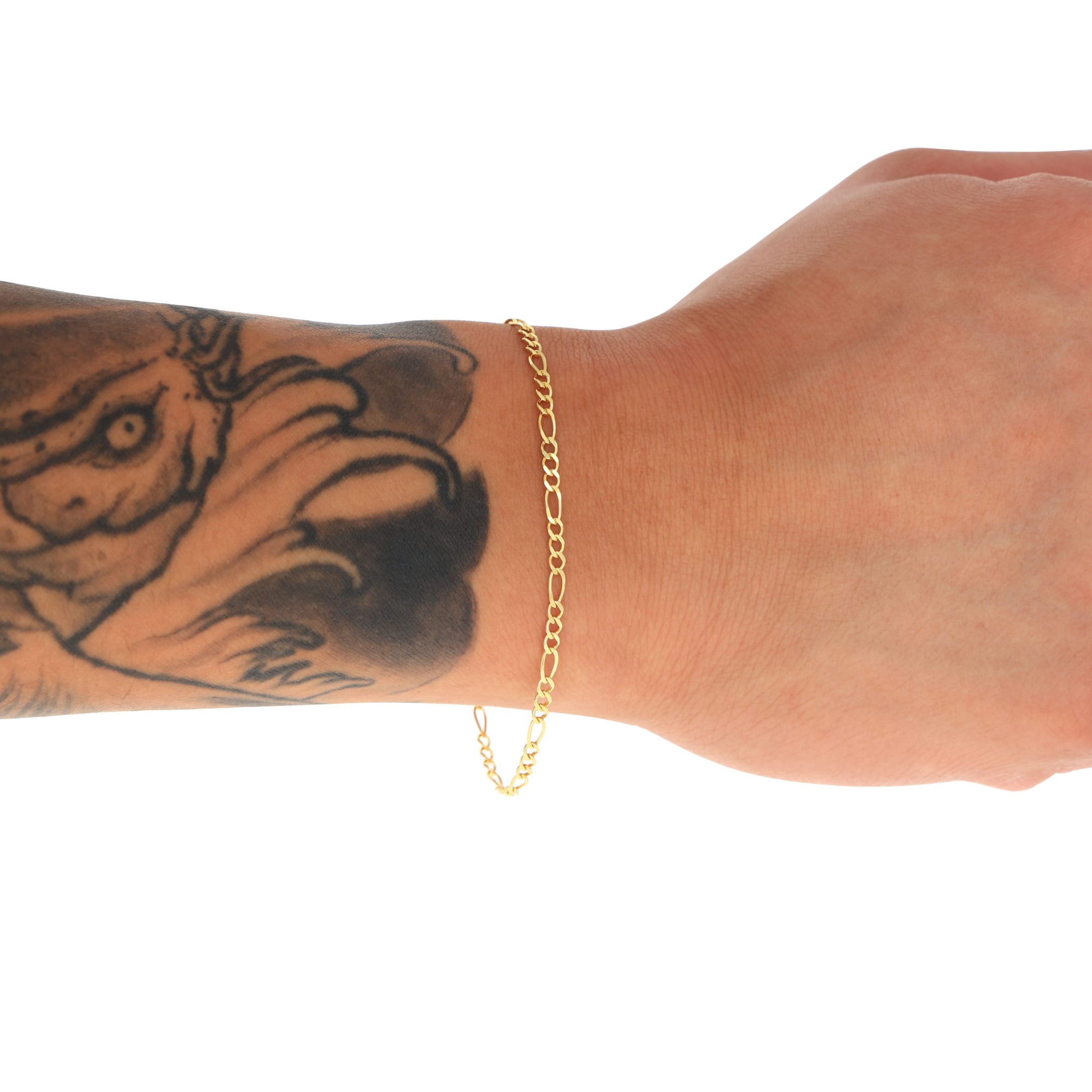 Nuragold 10k Real Yellow Gold Solid Figaro Link 2.5mm Chain Bracelet (7"-9") Italian Jewelry for Men & Women