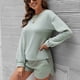 thumbnail image 3 of Conjunto de pijama para mujer, de punto, de manga larga, con top y pantalones cortos, suelto, informal, para la vida diaria, color verde guisante XXL, 3 of 6