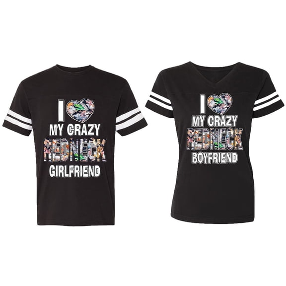 I Love My Crazy GF BF Matching Couple Cotton Jerseys (Men Black / Women Black) (Men S / Women S)