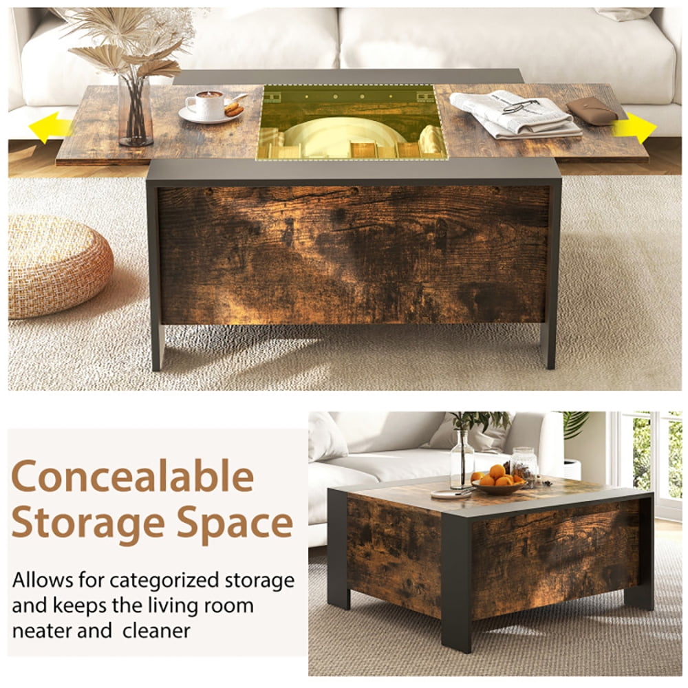 Finihen Coffee Table, 36.5 Inch Coffee Table with Sliding Top and Hidden Compartment, for Living Room, Reception Room, Office, Walnut Finihen Coffee Table, 36.5 Inch Coffee Table with Sliding Top and Hidden Compartment, for Living Room, Reception Room, Office, Walnut
