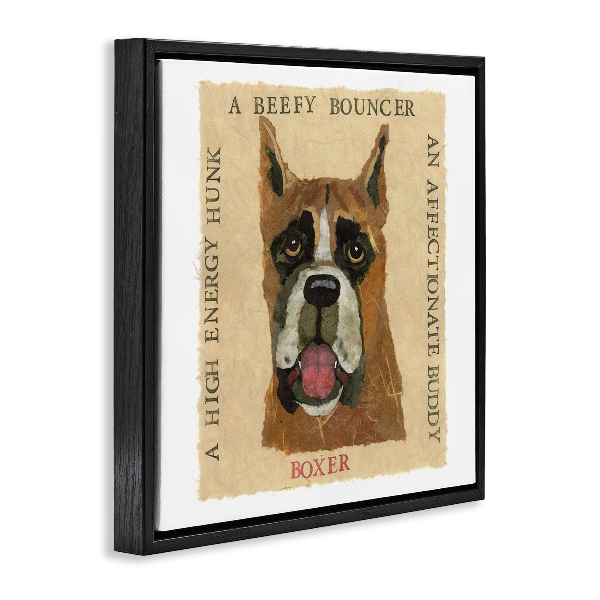 Stupell Industries Fun Boxer Pet Phrases Animals Painting Black Floater Framed Canvas Art Print Wall Art, 18 x 18