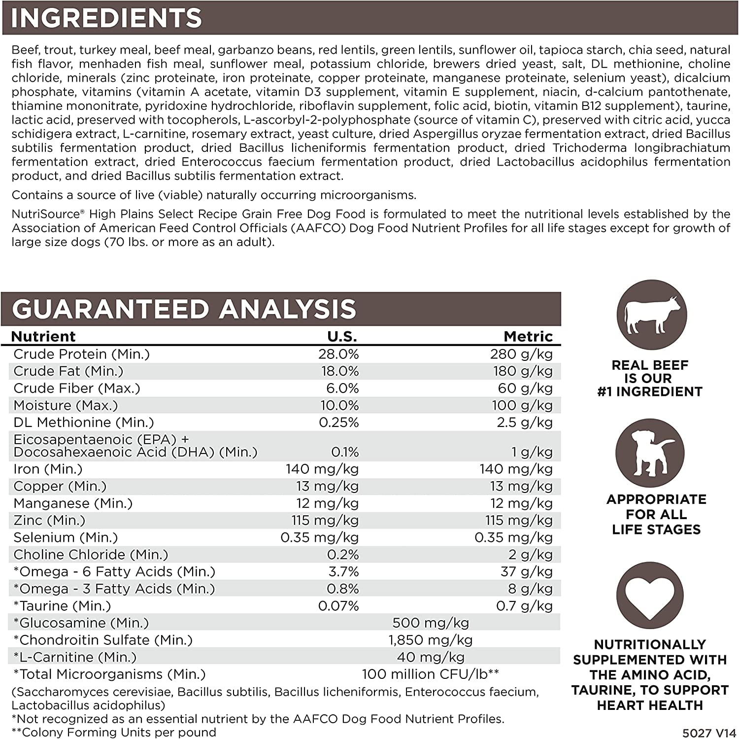 NutriSource High Plains Select Grain-Free Dry Dog Food, Beef, Trout and Turkey Meal, 26LB