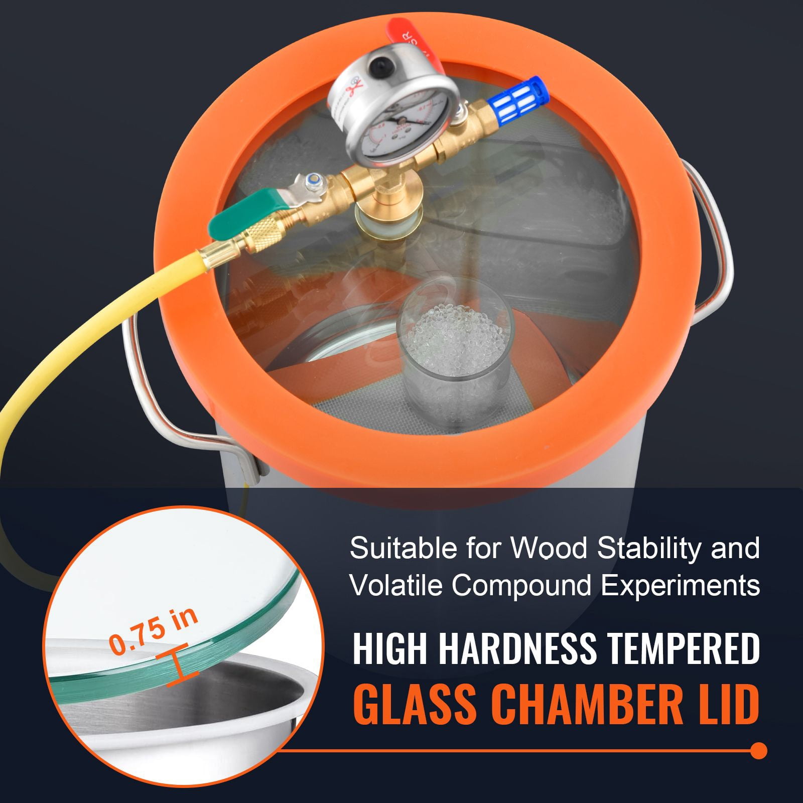 3 Gallon Vacuum Chamber with Glass Lid, 304 Stainless Steel for Resin & Silicone Degassing
