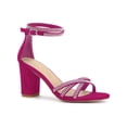 thumbnail image 1 of BLISSFUL STEP Women's Shoes Rhinestone Crisscross Strappy Block Heel Faux Suede Ankle Buckle Sandals Hot Pink 6, 1 of 7