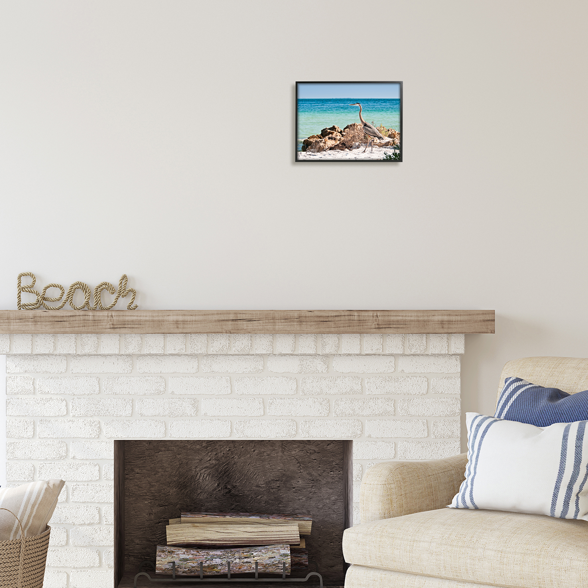 Stupell Industries Heron Watching Ocean Animals & Insects Photography Black Framed Art Print Wall Art, 14 x 11