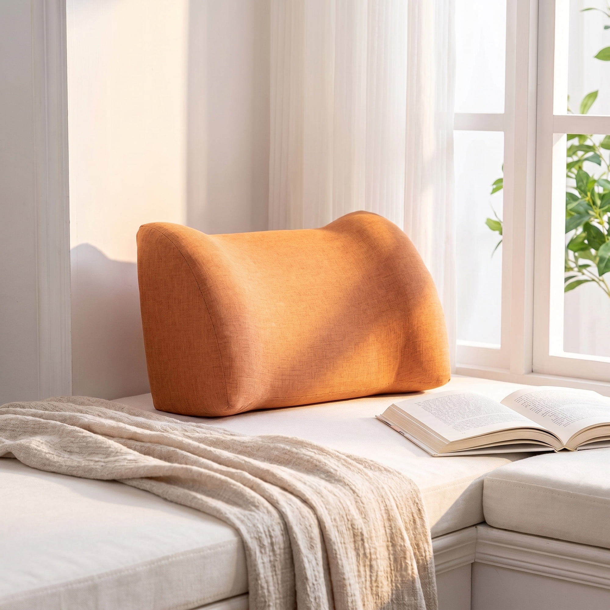 Unique Bargains Lumbar Support Pillow Cotton Back Support Orange 17.7" x 7.5" x 11"