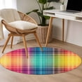 thumbnail image 4 of Round Rugs 4Ft, Colorful Plaid Round Area Rug Washable Indoor Throw Carpet, Modern Chic Rainbow Gradient Striped Soft Non Slip Circle Rug for Kitchen Nursery Room Home Decor Aesthetic, 4 of 8