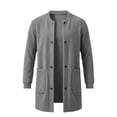 thumbnail image 7 of ZACPNCV Men's Long Cardigan Coat Solid Color Collarless Coat Open Front Button Down Jacket with Pockets Casual Slim Fit Winter Overcoat, 7 of 7