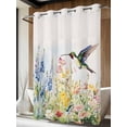 thumbnail image 4 of Floral Hummingbird No Hook Shower Curtain Waterproof, Bathroom Curtains with Snap in Liners and See Through Top Window, Spring Watercolor Flowers Hotel Style Bathtub Curtains Shower 48"Wx72"L, 4 of 8