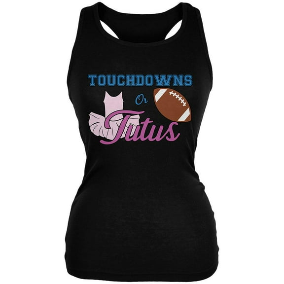 Gender Reveal Touchdowns or Tutus Ballerina Football Juniors Soft Tank Top Black MD