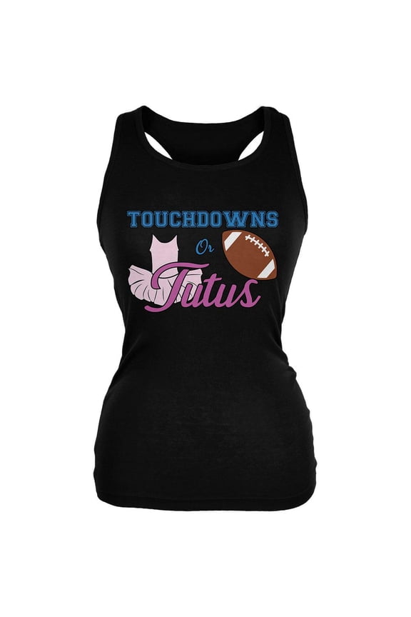 Gender Reveal Touchdowns or Tutus Ballerina Football Juniors Soft Tank Top Black LG