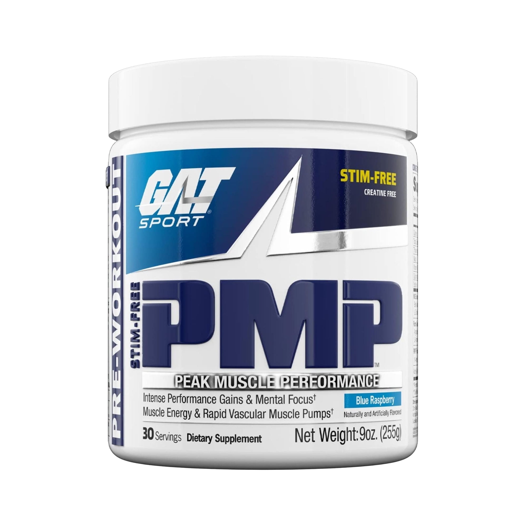 GAT SPORT PMP (Peak Muscle Performance), Pre-Workout, 30 Servings (Blue Raspberry (Stim-Free))