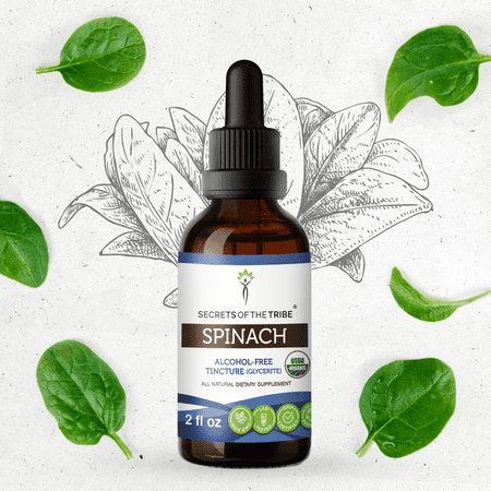 Secrets Of The Tribe Spinach Organic Dietary Supplement, Natural Herbal Tincture for Nutritional Support, Certified Organic Spinach Flakes (Spinacia oleracea) Dried Leaf, Alcohol-Free Extract, 2 oz