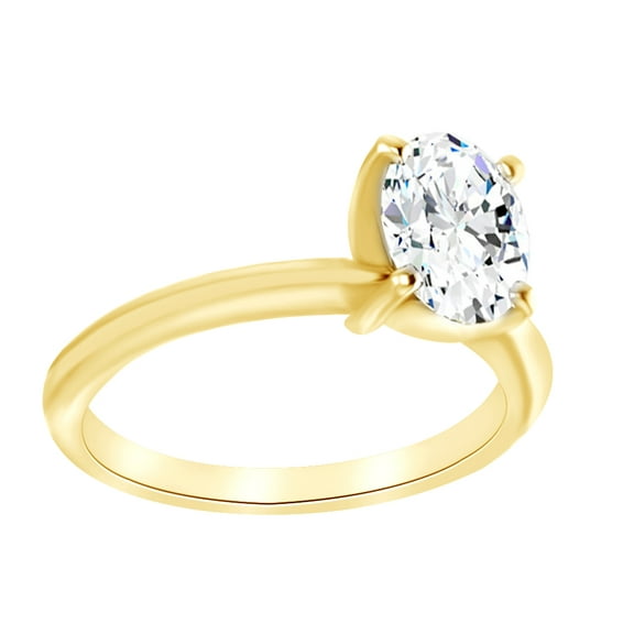 AFFY Oval Cut Simulated White Moissanite Solitaire Engagement Ring In 14K Solid Yellow Gold , Size-13.5