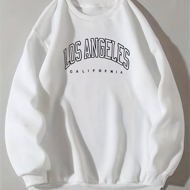 Sudadera Preppy Con Estampado De Los Ángeles, Sudadera Informal De Manga Larga Con Cuello Redondo Para Invierno Y Otoño, Ropa De Mujer
