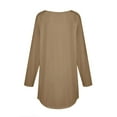 thumbnail image 4 of Savings Polyester Cotton Tunic Tops for Women Fashion Casual Plain Crew Neck Long Sleeve T Shirts Curved Hem Basic Tees (M, Khaki), 4 of 5