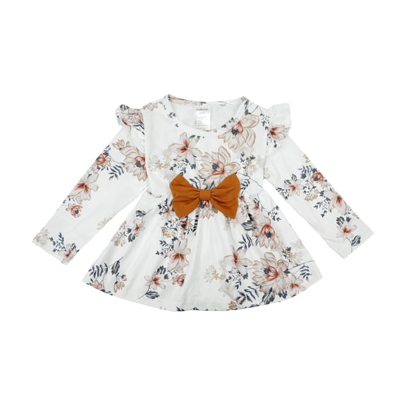 Fuobuluo Toddler Baby Girls Long Sleeves Top Infant Girl Outfits Fall Ruffle Floral Dress Winter Spring Clothes for 9-18 Months