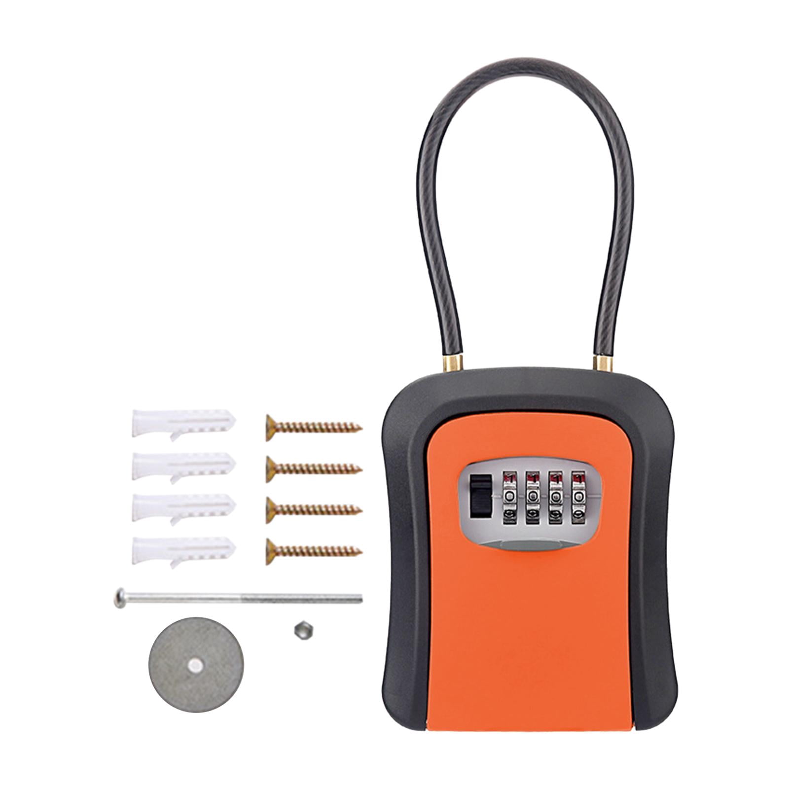 figatia Box Key Security Box with 4 Digit Combination Steel Cable Shackle Weatherproof Portable for Door Knob or Car Durable Orange