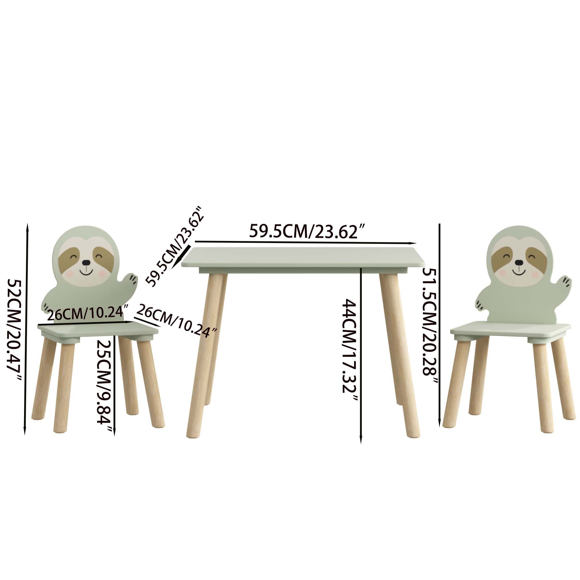 iRerts Kids Table and Chair Set, Animal Themed Kids Wooden Table and 2 Chairs Set, Kids Activity Play Table Set for 3-6 Year Old, Toddler Table and Chair Set for Reading, Drawing, Jigsaw Puzzles