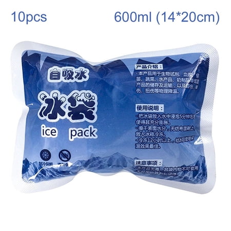 10pcs Reusable Drinks Refrigeration Seafood Preservation Keep Food Fresh Cold Compressed Cooler Bag Automatic Absorb Water Ice Pack 600ML 10PCS