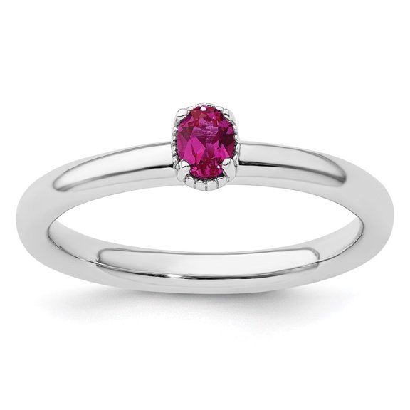 Auriga Fine Jewelry 925 Sterling Silver Created Ruby Single Stone Ring for Women Size 10