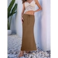 thumbnail image 5 of Linen Flared Maxi Skirt with Back Slit - Elastic Waist Drawstring Long Flowy Ankle-Length Skirt Brown M, 5 of 9