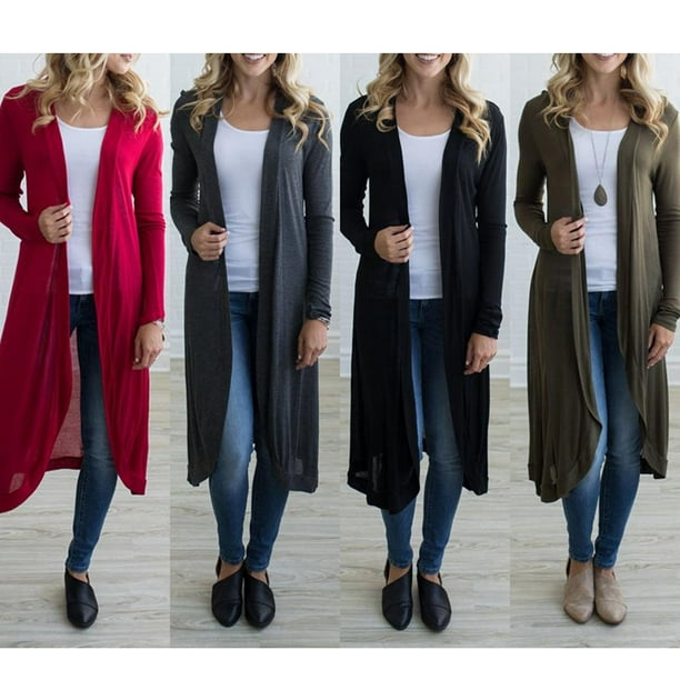 Cárdigan largo tipo suéter Yinane para mujer Rojo S Bodega