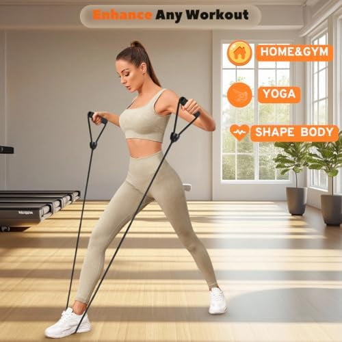 Jointown 1 Pair Stepper Resistance Bands with Handles & Connecting Strap – Workout & Exercise Bands for Strength Training, Muscle Toning, Home Gym Fitness Equipment