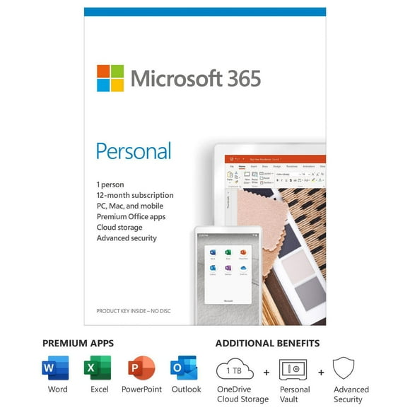 Microsoft 365 Personnel English | Abonnement de 12 mois, 1 utilisateur | Applications Office de première qualité | 1 To de stockage infonuagique OneDrive | Carte PC/Mac