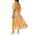thumbnail image 3 of INSPIRE CHIC Women's Summer Casual Flowy Beach Square Neck Puff Short Sleeve Smocked Back Boho Floral Maxi Dress Yellow S, 3 of 5