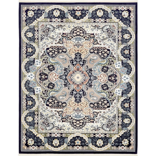 Unique Loom Narenj Medallion Textured Area Rug 8' x 10' Rectangle Navy Blue/Tan