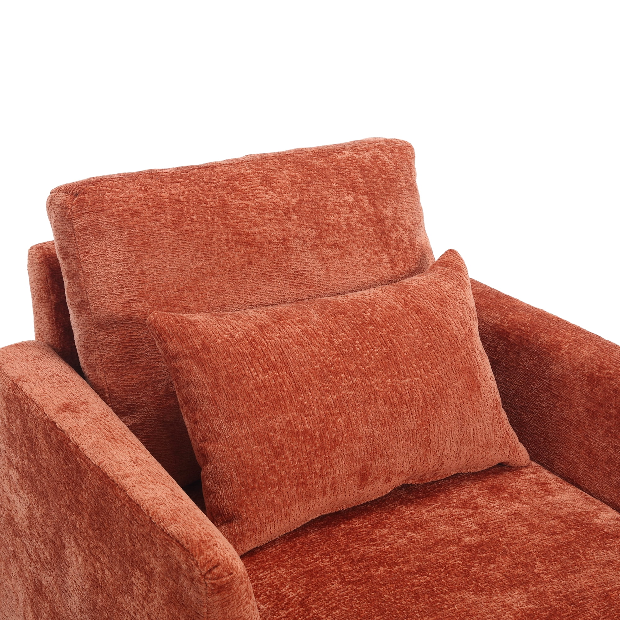 MAYEERTY Wood Frame Armchair, Modern Accent Chair Lounge Chair Tufted Club Chair, Mid Century Modern Arm Chairs with Studded, Solid Wood Frame, for Bedroom, Reading (Orange Chenille)