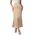 thumbnail image 2 of Ynynloco Womens Satin Silk Maxi Skirts Trendy High Waist Drawstring Flared Casual A-Line Long Skirt for Women, 2 of 7