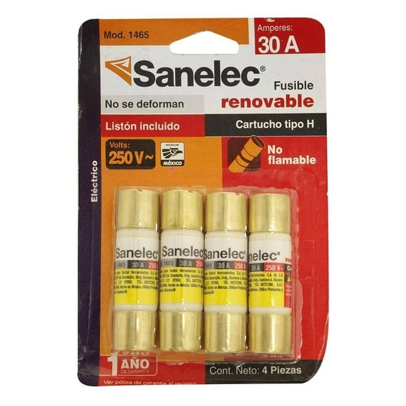 4 Fusibles Sanelec Renovable Tipo H 30 A