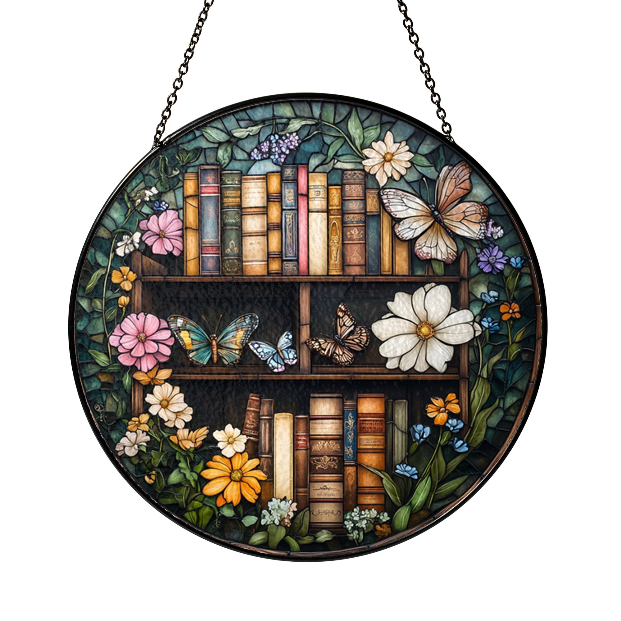 Fantasy Reading Book Stained Glass Suncatcher for Windows Creative Literary Art Gift