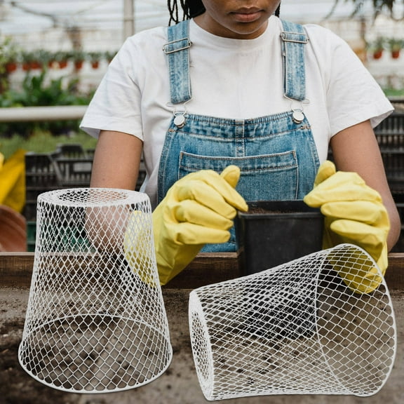 Tineasur 2Pcs Sturdy White Iron Mesh Plant Cage Protective Cover for Indoor and Outdoor Plants