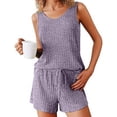thumbnail image 2 of MGDXOX Womens Pajama Sets 2 Piece Ribbed Knit V Neck Tank Tops Drawstring Lounge Shorts Sleepwear Lounge Sets Outfits Purple S, 2 of 6