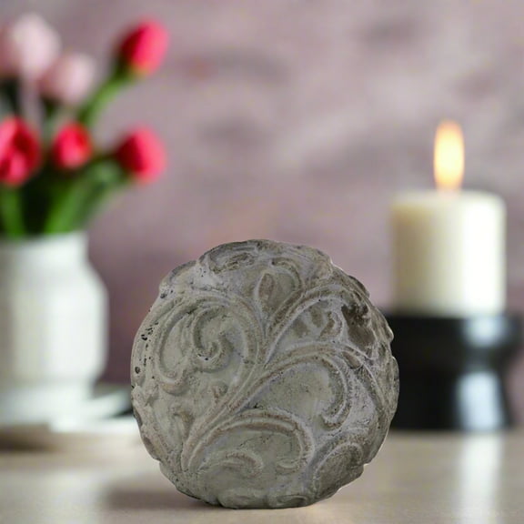 Allira Cement Ornamental Sphere with Embossed Swirl Design