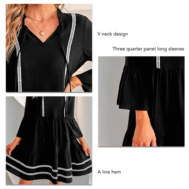 Vestido Casual Con Cuello En V Para Mujer, Cómodo Vestido Con Volantes Y Cuello En V Con Dobladillo De Línea A Para El Trabajo Para El Ocio Para Mujeres ANGGREK Otros