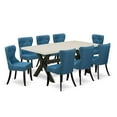 thumbnail image 6 of East West Furniture X627SI121-9 9-Pc Dining Room Table Set- 8 Parson Dining Chairs with Blue Linen Fabric Seat and Button Tufted Chair Back - Rectangular Table Top & Wooden Cross Legs - Linen..., 6 of 10