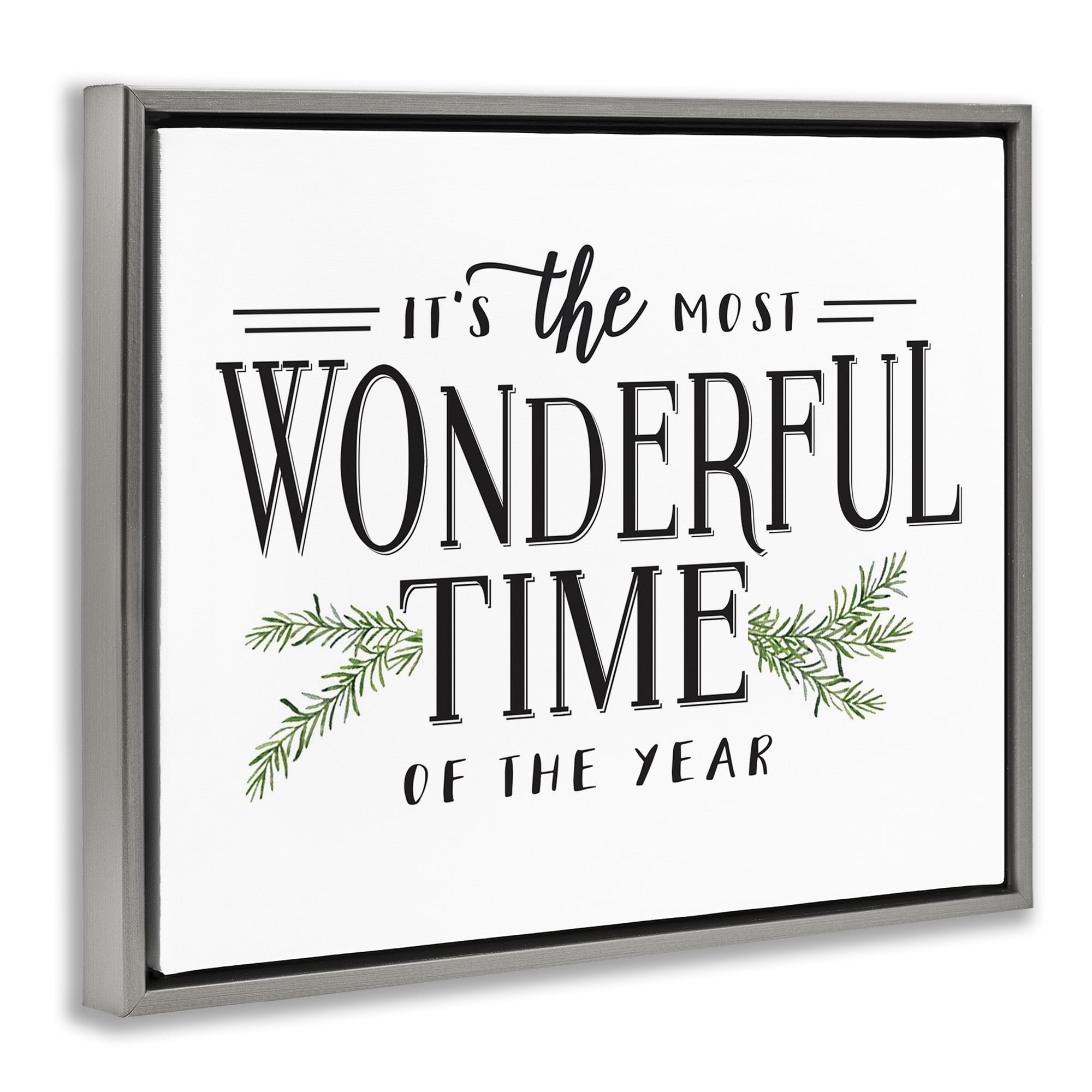 Stupell Industries Classic Vintage Christmas Phrase Holiday Painting Gray Floater Framed Canvas Art Print Wall Art, 31 x 25
