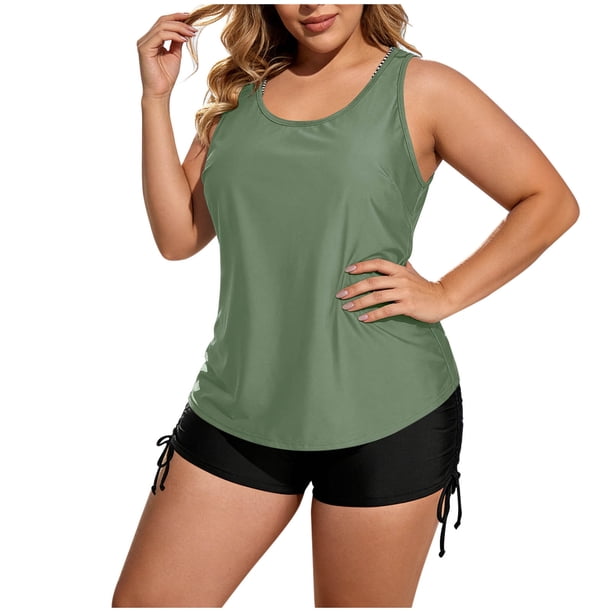 Traje de Baño de Corte Alto para las Mujeres Traje de Baño de Cintura Alta para las Mujeres Moda Color Sólido con Cojín de Pecho sin Soporte de Acero Traje de Baño Dividido con Cordón Suelto
