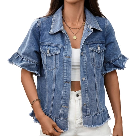 Women'S Jean Jacket Long Sleeve Classic Hem Jackets Blue S