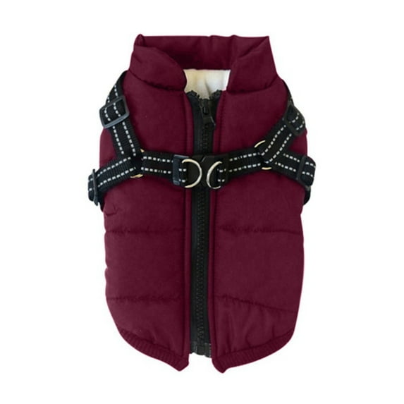 Wuffmeow 2 In 1 Pet Autumn Winter Skiing Costume Sleeveless Cotton Padded Vest With Durable Chest Strap Harness