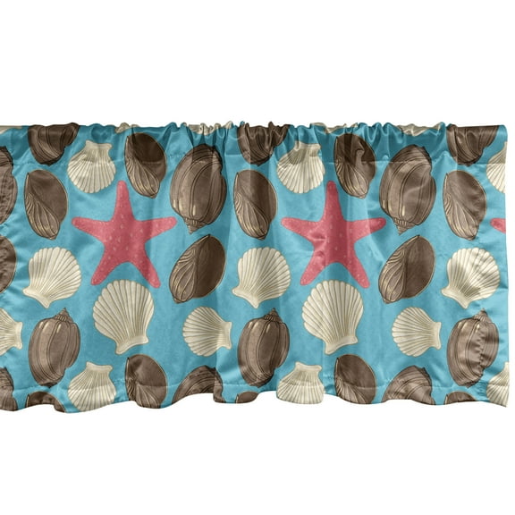 Ambesonne Nautical Window Valance, Retro Starfish Seashell, 54" X 18", Deep Sky Blue Sepia
